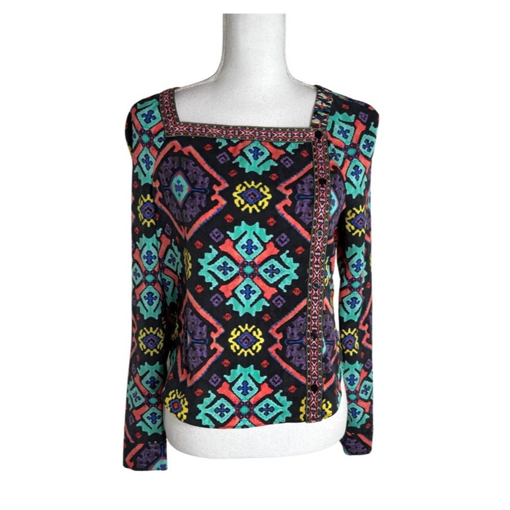 Rachel Roy Square Neckline Multicolor Long Sleeve Top Blouse